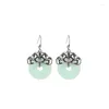 Boucles d'oreilles pendantes en forme de beignet de jade vert, accessoires en pierre naturelle sculptés de luxe, bijoux de créateur pour femmes, breloques en argent 925, cadeaux