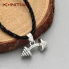Kinitial Charm Fitness Gym Bodybuilding Sport Dumbbell Barbell Pendant Necklaces for Men Women Sport Fashion Rope Choker Jewelry