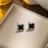 Van-Clef Arpes Designer Boucle D'oreille Qualité Originale Noir Simple Mode Classique Polyvalent Trèfle Boucles D'oreilles Anti Allergie Tempérament Diamant Clouté S925 Argent