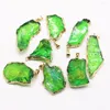 Pingente colares pedra natural banhado a ouro moldura pingentes de cristal tingido verde áspero irregular encantos diy jóias fazendo acessórios 8 pçs