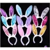 Party Favor Led Bunny Ears Headband Light Up Flashing Fluffy Rabbit Ear Headbands Sequins Headdress Costume Cosplay Hairband Woman H Dhogq