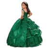 Robe de bal rétro verte, robes de filles à fleurs, bretelles Spaghetti, paillettes, robe de fête d'anniversaire pour enfants, appliques en dentelle florale, vêtements de cérémonie pour enfants 326 326