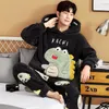 Men's Sleepwear Warm Suit Thick Pajamas Clothes Flannel For Pyjama Fleece Set Cute Home Coral Winter Velvet Male Men Plush Night