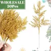 装飾的な花卸売50pcグリッターリーフクリスマスフラワーデコレーション人工松の偽の植物diy yearパーティーホームガーデン装飾
