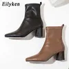 Svartbrun Autumn Winter Ankle Boots For Women Soft Leather Female Square Heels Elastic 230922