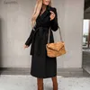 Women's Wool Blends Women Chic Wool Blends With Belt 2021 Solid Long Sleeve Adjustable Waist X-Long Coats Outerwear Turn Down Collar Elegant CoatsL231014
