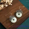 Boucles d'oreilles pendantes en forme de beignet de jade vert, accessoires en pierre naturelle sculptés de luxe, bijoux de créateur pour femmes, breloques en argent 925, cadeaux