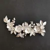 Wedding Hair Jewelry SLBRIDAL Handmade Alloy Ceramic Flower Leaf Freshwater Pearls Wedding Hair Clip Barrettes Bridal Headpieces Hair Accessories 231013