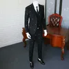 Kırışıklık Karşıtı Suit Blazer İnce Fit Adam Saf Siyah Nakış Takım Ceket Erkek Gelinlik Üç Parça 365wt19258L