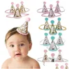 Hair Accessories 1/2/3 Birthday Party Hats Headband Crown Princess Prince Headdress Baby Shower Kids Decoration 20 Colors Drop Deliv Dhuib