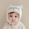 Czapki czapki urocze dziecko niedźwiedzia z uszami ciepłem zimowy kaszmirowy kapelusz dziecięcy stały kolor kreskówki uszu maluchowe uszu 231013