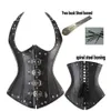 Women's Club Steampunk Shapers BIG PLUS SIZE Sexy Underbust Gothic Buckles Steel Boned PU Leather Look Halterneck Bustier Cor224d