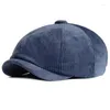 Berets unisex plana veludo boina quente primavera outono sboy bonés homens mulheres chapéu octogonal para masculino retro listrado chapéus gorras