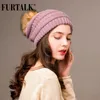 BeanieSkull Caps FURTALK Automne Hiver Bonnet Chapeau pour Femmes Tricoté Pompon Slouchy Skullies Femme Noir Rouge Jaune bonnet Cap 231013