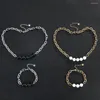 Ketting Oorbellen Set Waterdicht Duurzaam Roestvrij Stalen Sieraden Dames Cadeau Mode Kruisketting Charme Gladde Zwarte Agaat Kralenarmband