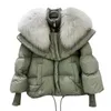 Veste d'hiver courte en duvet d'oie pour femme, parka avec col en fourrure, manteau d'hiver 2023, vêtements en pain pour femme, 231013