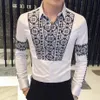 Mens Retro Contrast Print Wedding Shirts 2021 Splicing Shirt For Men Flower Party Vintage Camisa Social Masculina Men's Dress213e