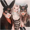 Andere evenementenfeestbenodigdheden Andere evenementenfeestbenodigdheden B.Cyqz Vrouwen Y Leren masker Half gezicht Fancy Maskers Speelgoed Halloween Oren Cosplay Dhwwb