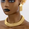 Ensembles de bijoux de mariage pour femmes, collier épais, boucles d'oreilles, Bracelet plaqué or de dubaï, mode africaine, 3 pièces, Punk Party 231013