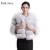 女性の毛皮のフェイクピンクジャワ1801本物の毛皮のコート女性冬の太いジャケットショート卸売本物の袖231013