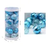 Decorações de Natal 24pcs 6cm azul desenho bolas de Natal árvore de Natal pendurado bola decoração enfeites de bola de árvore para decoração de suprimentos de festa de Natal 231013