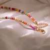 Collier ras du cou en perles colorées pour femmes, pendentif avec lettre en acier inoxydable, à la mode, bijoux en forme de cœur, accessoires Boho