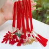 Rood gevlochten haartouw kinder Hanfu hoofddeksels Chinese stijl bellint kwastje haaraccessoire meisjes feestelijke haarband