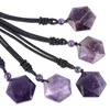 Pendant Necklaces Natural Stone Hexagram Amethyst Crystal Rose Pink Quartz Reiki Star David Agate Braided Rope Adjustable Necklace Jewelry