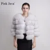 Pelliccia da donna finta rosa Java 1801 vera pelliccia cappotto da donna invernale spessa giacca corta all'ingrosso manica genuina 231013