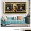 Dipinti Golden Dollar Inspirational Canvas Art Poster e stampe Sier Money On The Wall Picture For Living Room Drop Delivery Hom Dhu3A