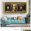 Peintures Golden Dollar Inspirational Toile Art Affiches et impressions Sier Money sur le mur Photo pour salon Drop Livraison Hom Dhu3A