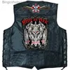 Men's Vests Four Seasons Mens Motorcycle Leather Vests Fashion Embroidery Skulls Collarless Jacket Men Biker Locomotive Punk Vests for MenL231014