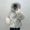 Женские зимние пальто из искусственного меха, настоящее пальто, толстое теплое пальто с длинными рукавами и капюшоном, высококачественная натуральная модная куртка, размер на заказ 231013