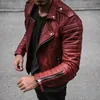 남자의 가죽 가짜 패션 코트 남자 봄 가을 슬림 라벨 기관차 재킷 단색 긴 슬리브 푸 브라운 231013