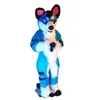 Blauwe lange vacht Husky hond Vos Wolf Fursuit mascotte hoge kwaliteit Cartoon Raven vogel Anime thema karakter Kerstmis carnaval feest