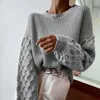 Женские свитера, женский осенний модный пуловер 2023 с круглым вырезом и длинными рукавами, вязаный свитер, повседневный массивный джемпер, топы