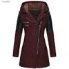Women's Wool Blends Women's autumn and winter mid length hooded loose diagonal zipper woolen trench coat composite plush cotton jacketL231014