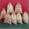 Decorazioni natalizie Arrivo Renna Borsa Lino Sacco di Babbo Natale con coulisse 30x40 cm Modello abbronzante Contenitore per caramelle per regalo per bambini