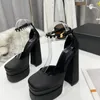 Designer Womens Luxury High Platform Wedge Pump Shoes Ladies Thick Chunky Heel Sexy Square Toe Ankle Strap Dress Party Sandal