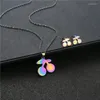 Necklace Earrings Set Cherry Colorful Colour Pendant For Women Personality Fashion Wedding Jewelry Birthday Gifts