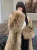 Kadın Yün Karışımları Lüks Giysiler Kış İthal Rakun Kürk Matar Xlong Doğal Kabarık Ceket Bayanlar Moda Sokak Güzergahı 231013