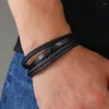 Länkarmband mode flerskiktat läderarmband för män klassisk handvävd magnetisk spänne wrap punk coola smycken tillbehör