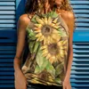 Débardeurs pour femmes O Tops T-shirt sans manches Débardeur Femme Fleur Flowy Casual Impression Cou Gilet Été