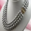 NEW 3 ROW 8-9MM tahitian silver gray PEARL NECKLACE 16-18 271M