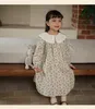 Meisjesjurken Kinderkleding Meisjes Vintage Stijl Jurk 2023 Herfst Kanten Kraag Bloemenrok Kinderen Voor