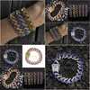 Tennis Hip Hop Micro utwardzone dżernestones Bling Out Out Square Cuban Miami Link Bracelets For Men Rapper Jewelry Gold Sier Drop D DH6SM