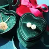 Velvet Ring Box Heart Form Double Ring Boxes Display Holder Jewel Case For Propoal Engagement Wedding Nppch