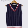 Mäns västar 2023 Spring Autumn Men Uniform Vest Fashion V Neck Pullover Boys British Dent ärmlös Waistcoat Tank Tops Sweatersl231014