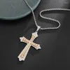 Pendant Necklaces Christian Stainless Steel Double Layer Cross Exquisite Zircon Tree Pattern Necklace Men Women Lucky Amulet Jewelry