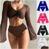 Femmes Plus Taille Maillots de bain Femmes Split Maillot de bain 2023 Sexy à manches longues Smock Deux pièces Summer Blue Lady Er Up Maillot de bain Bikini S Dhx5H